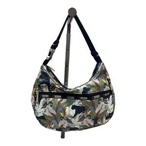 Vintage Le SportSac Black & Green Jungle Print Bag Shoulder Bag Handbag Purse